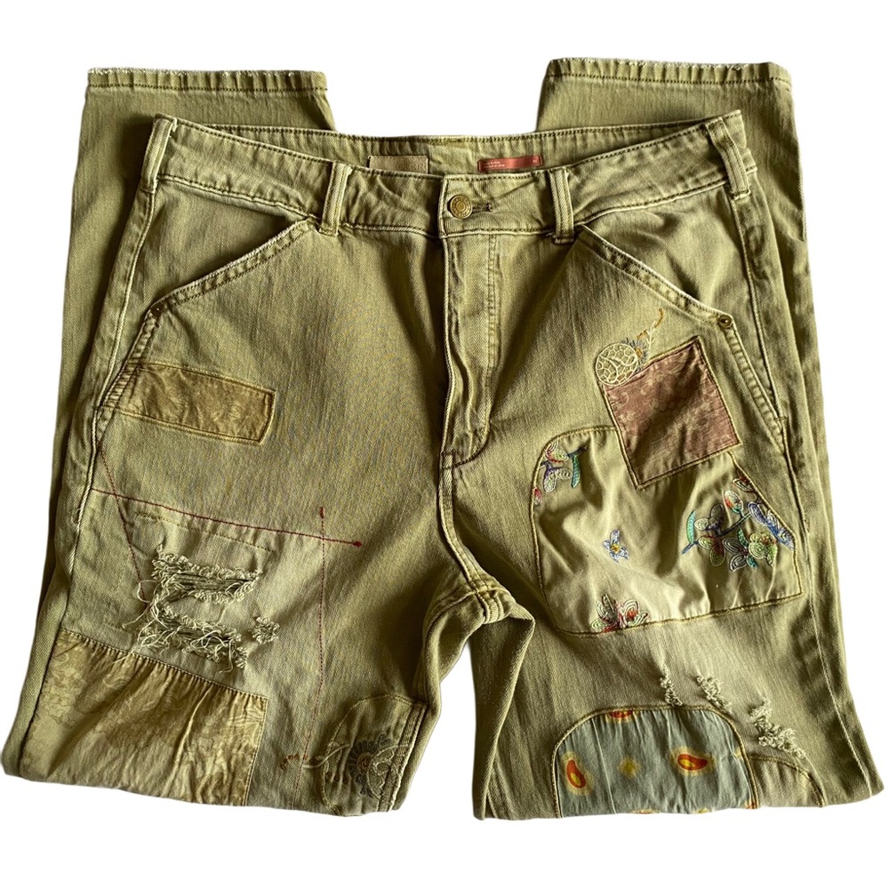 Pilcro ✨ Anthropologie Green Patchwork Pants Size 31